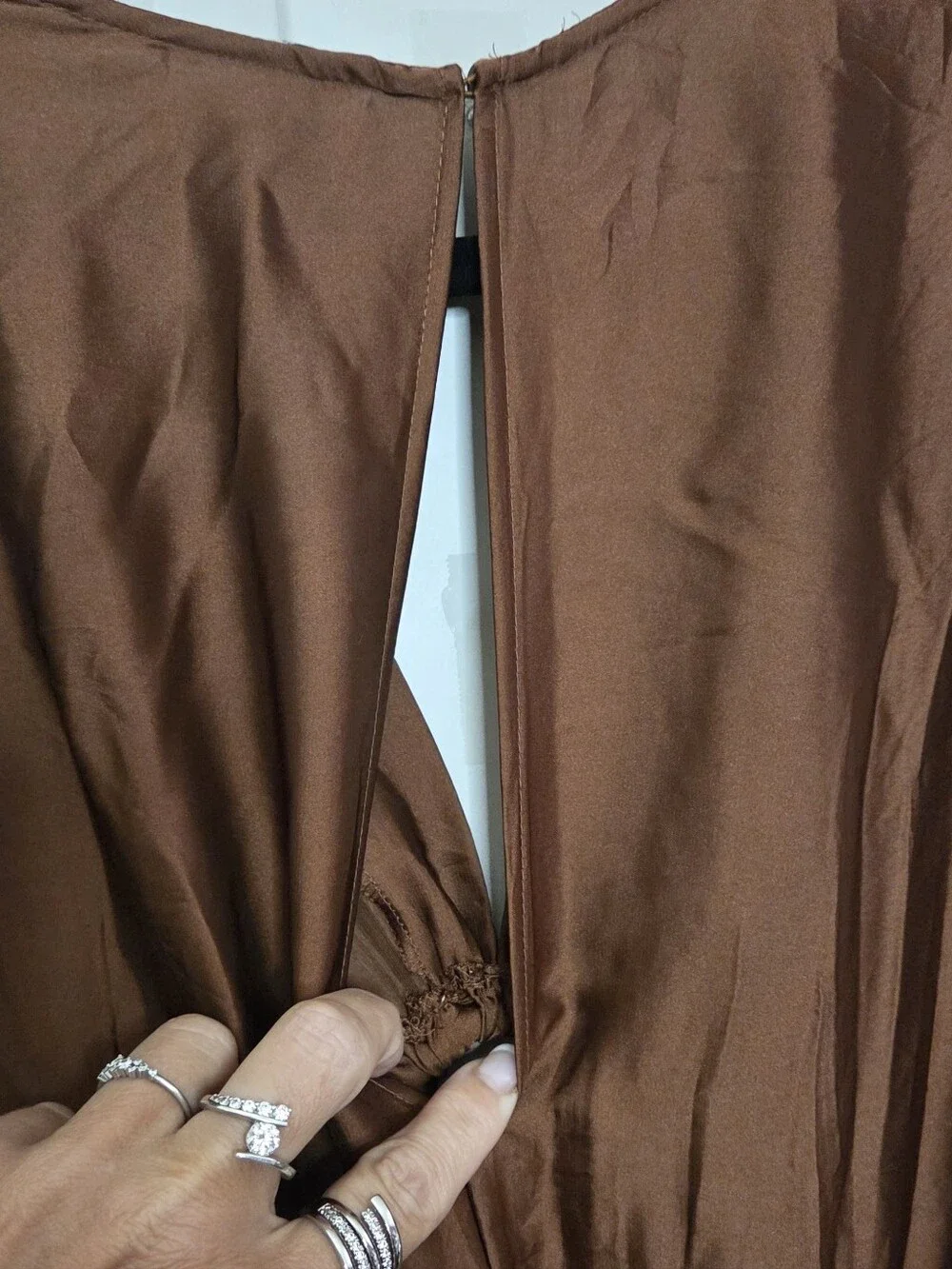 Zara - Rust Brown / Copper Pleated Wide-Leg Jumpsuit with Ring Detail